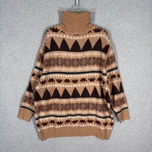 Aztec Nordic Fair Isle Sweater Small Tan Chocolate Comfy‎ Soft Bonfire Smores